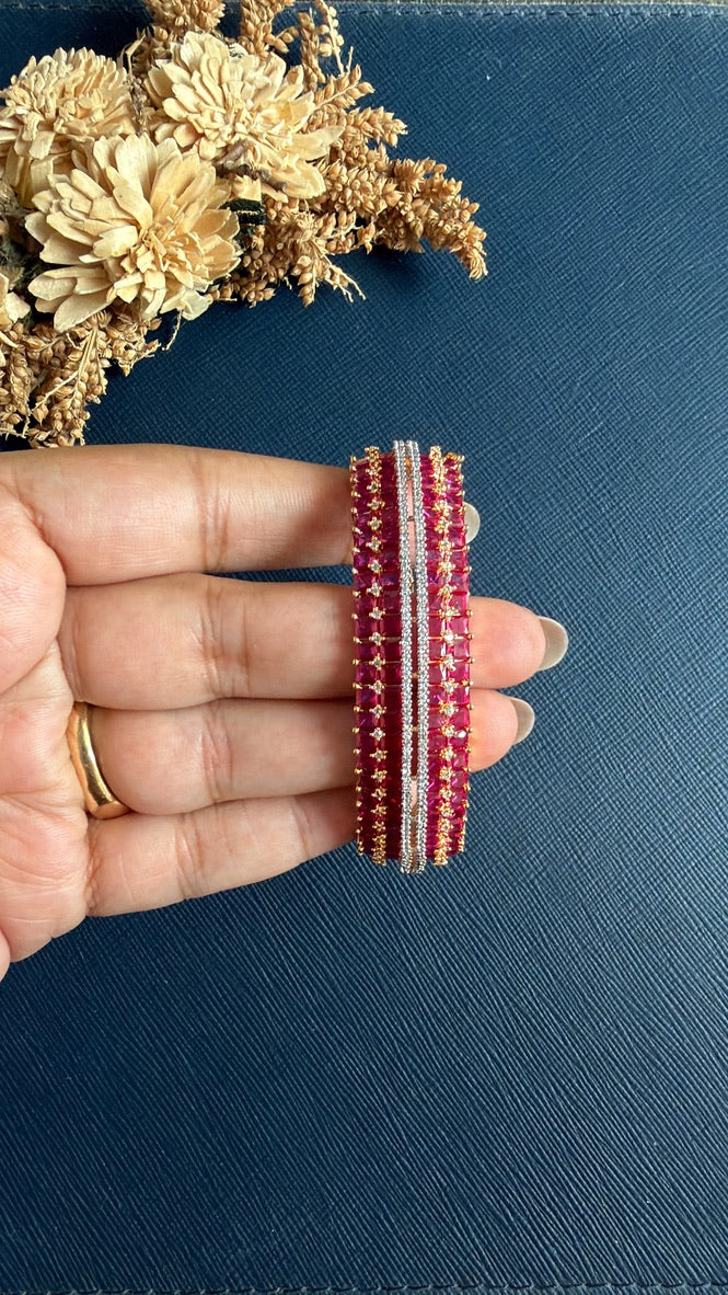Akansha red stone openable bracelet in gold-toned finish