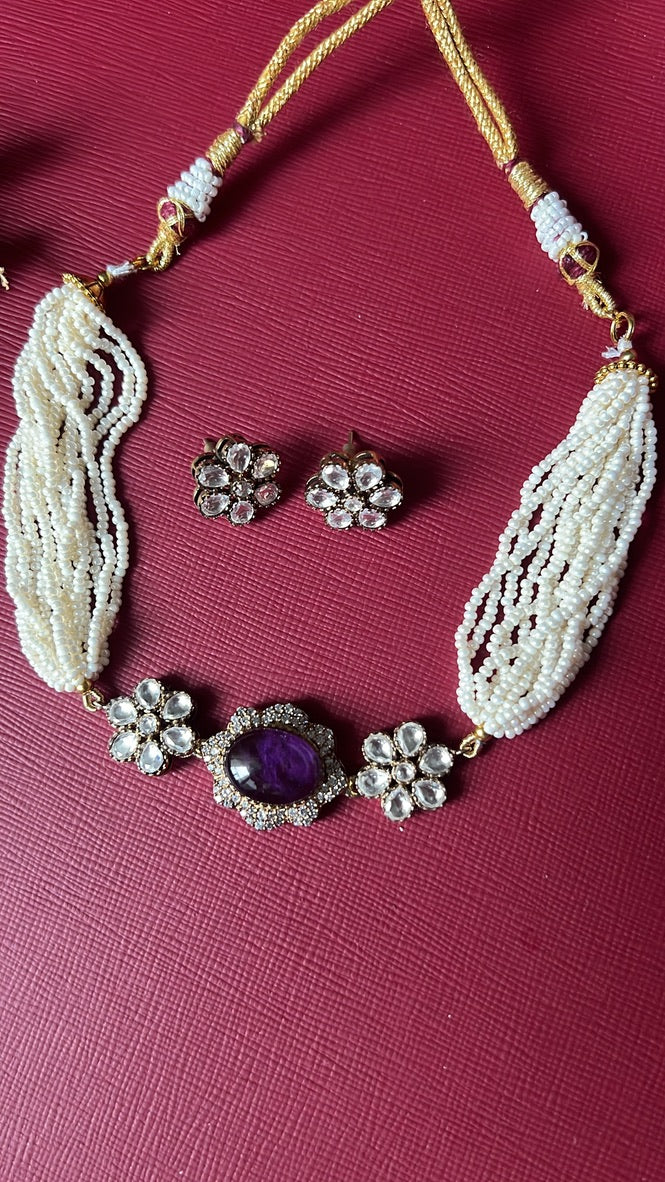 Purple Doublet Stone Choker Set