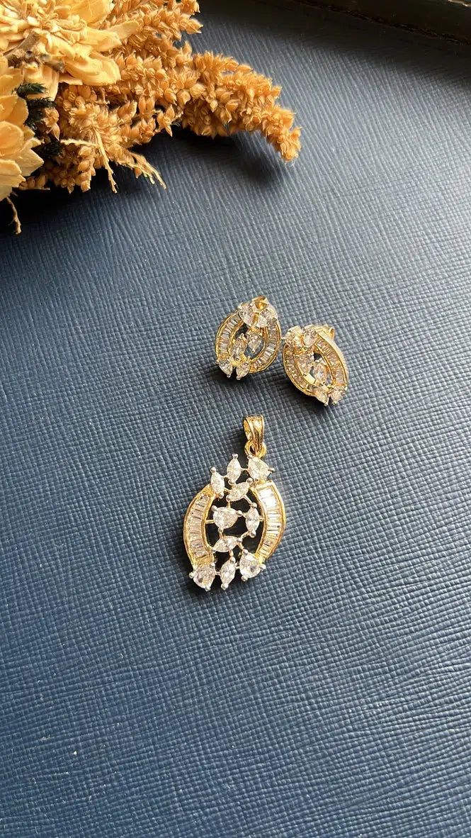 Gold-tone American Diamond pendant set from Hema Collections