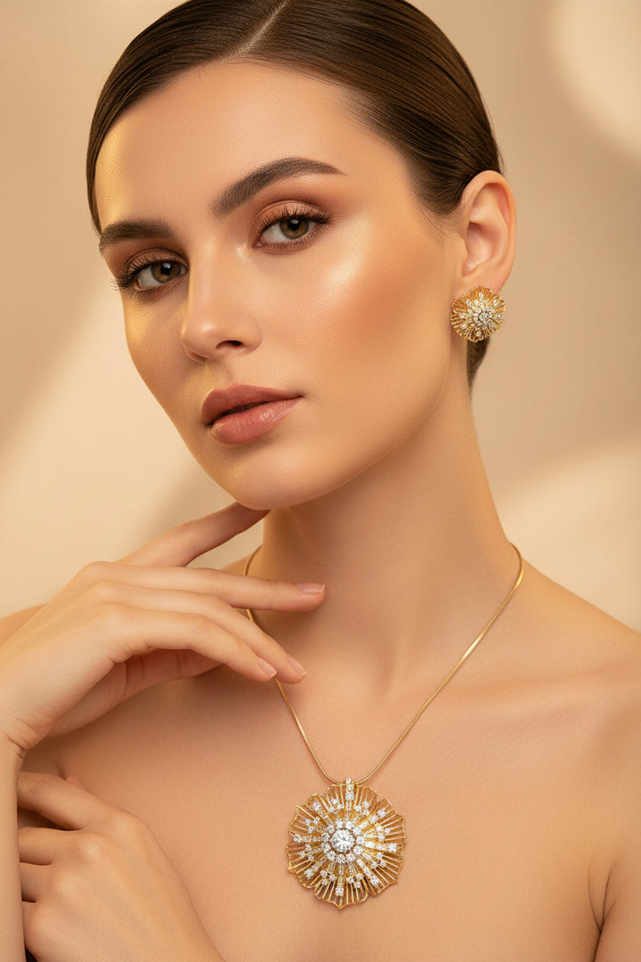 Sunflower Diamond Pendant Set