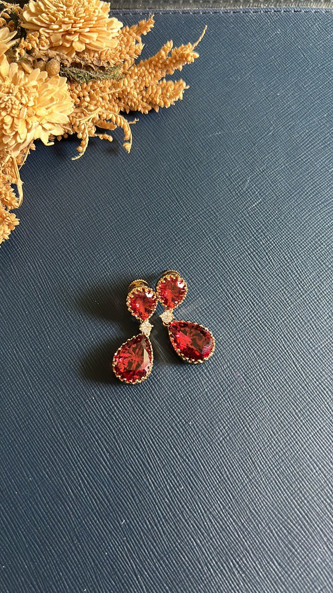 Purva Diamond Earring - Red