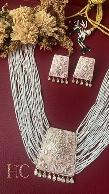 Baby Pink Enamel Necklace Set