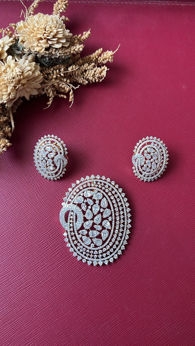 Gold-tone American Diamond pendant set from Hema Collections