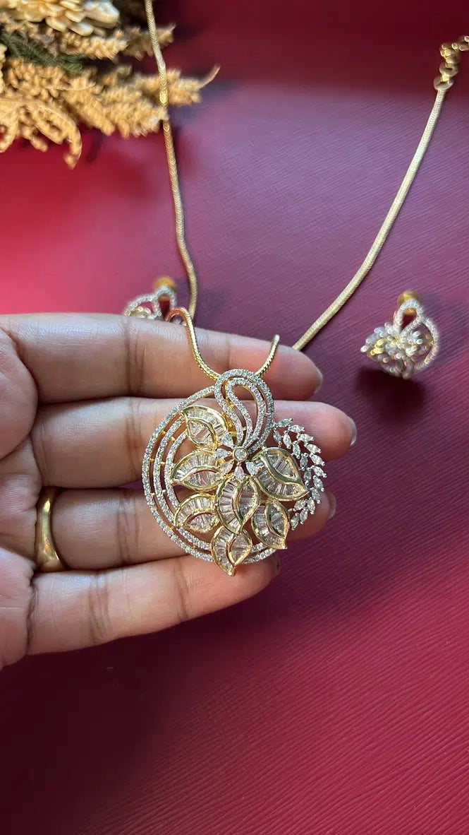Gold-tone American Diamond pendant set from Hema Collections
