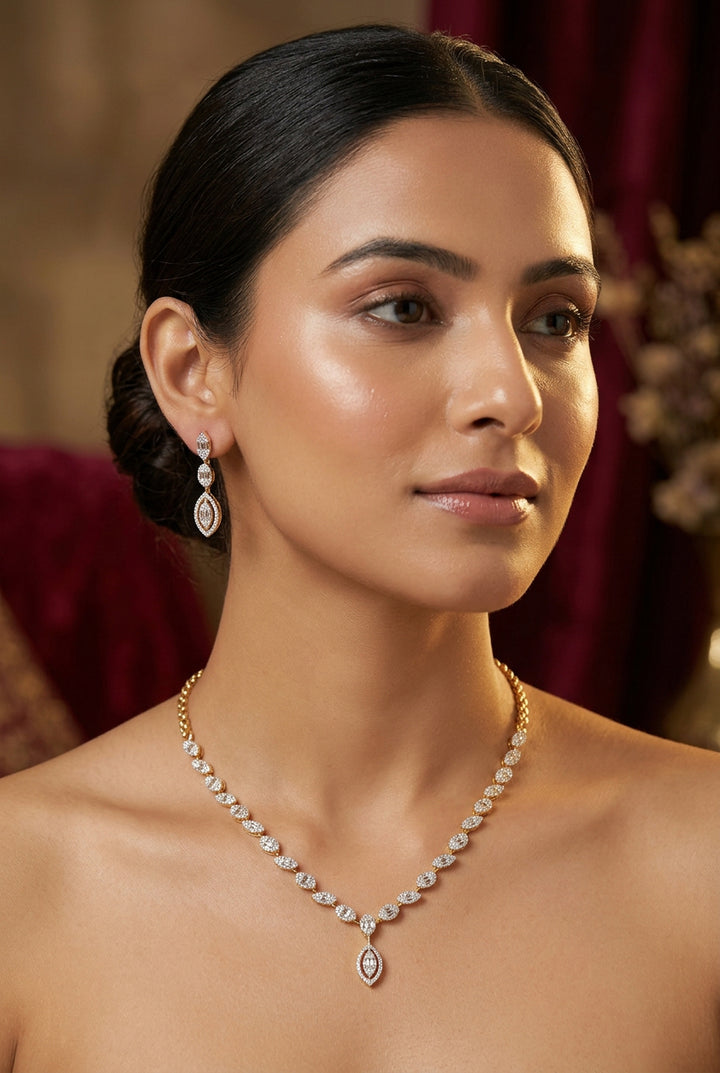 Gianna American Diamond necklace set with three-tier drop earrings