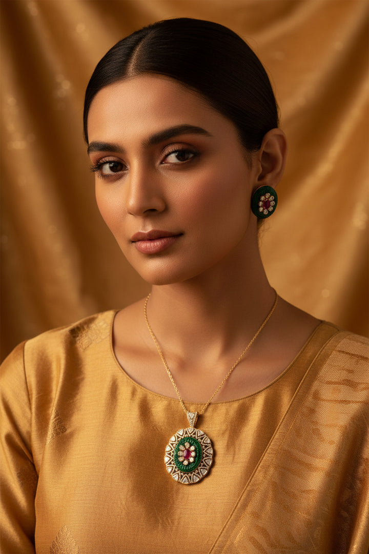 Pallavi Pendant Set- Green