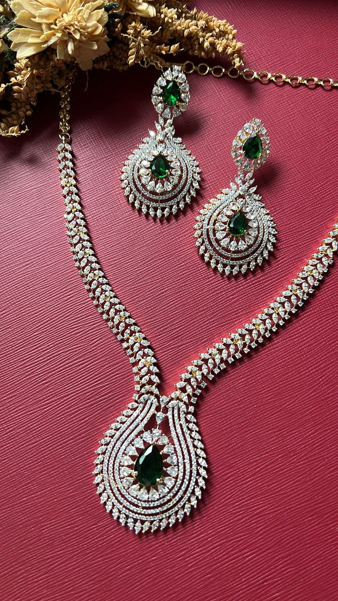Yasmin Diamond Necklace Set- Green