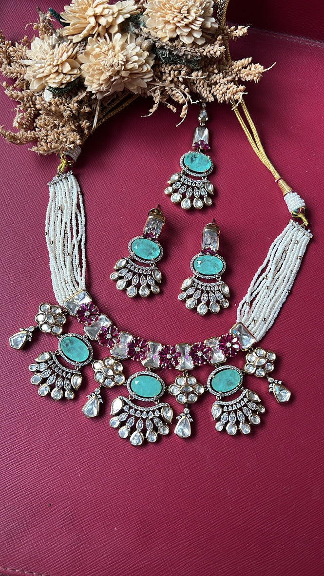 Aqua Doublet Stone Necklace Set