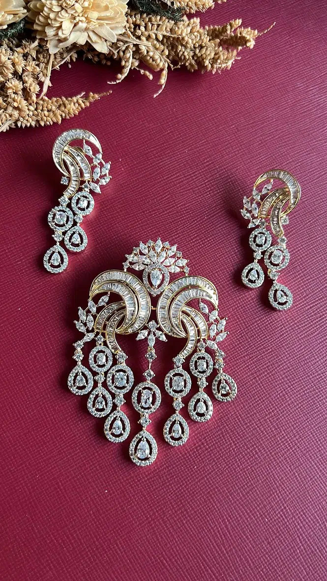 Gold-tone white American Diamond pendant set from Hema Collections
