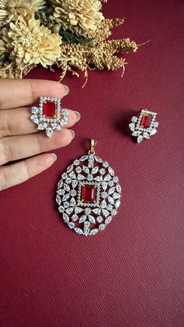 Yashvi Diamond Pendant Set- Ruby