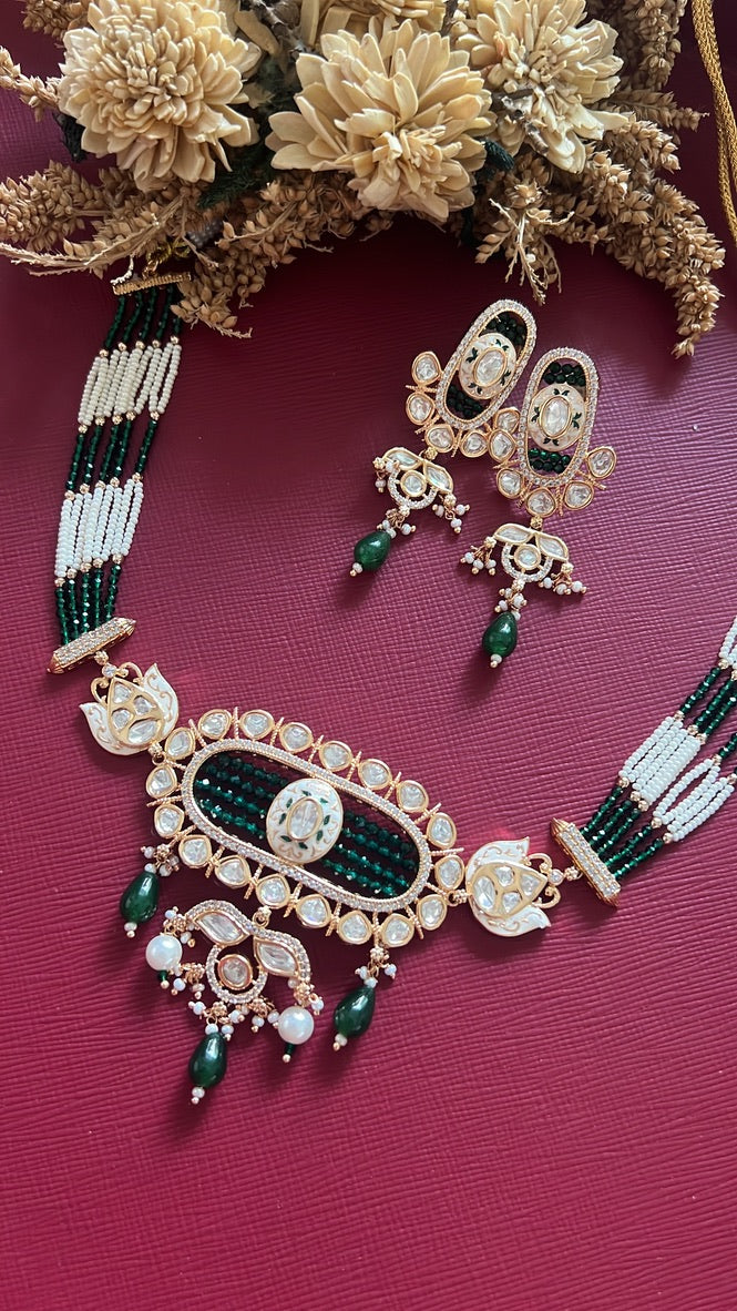 Emerald Green Meena Fusion Necklace Set