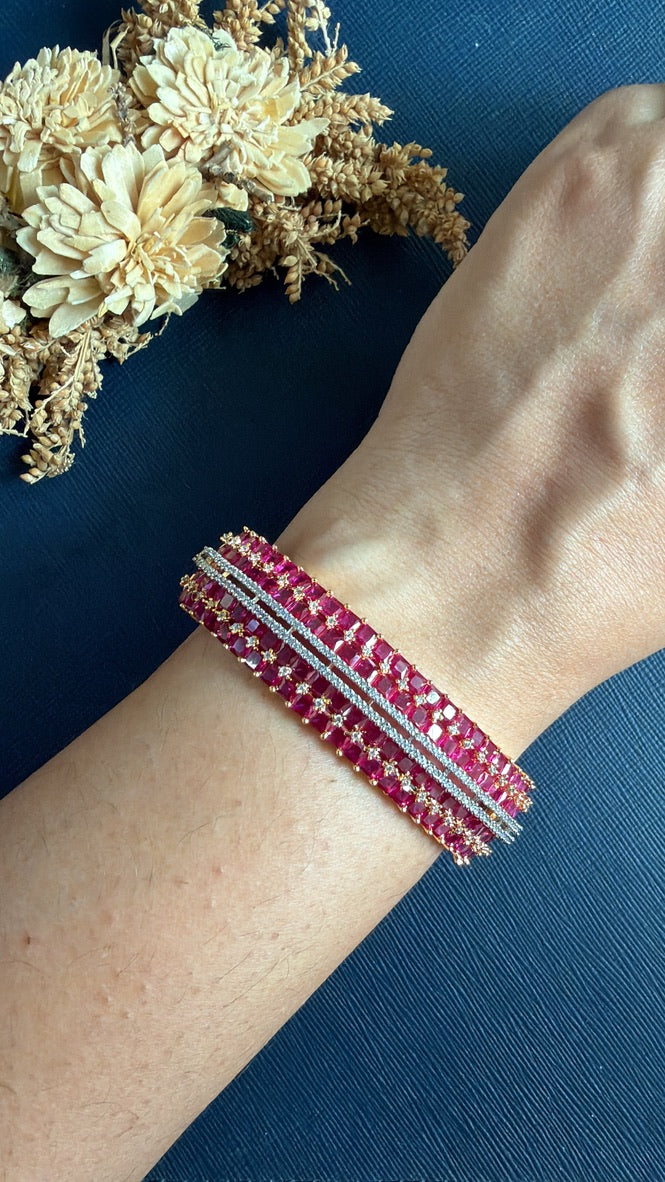 Akansha American Diamond bracelet in red and gold, openable size 2.4