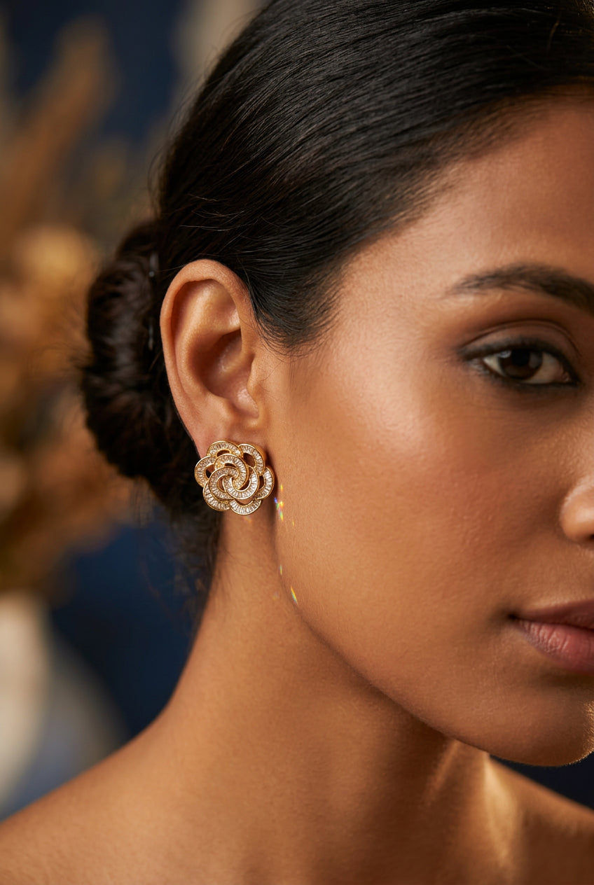 Damini white American Diamond swirl stud earrings