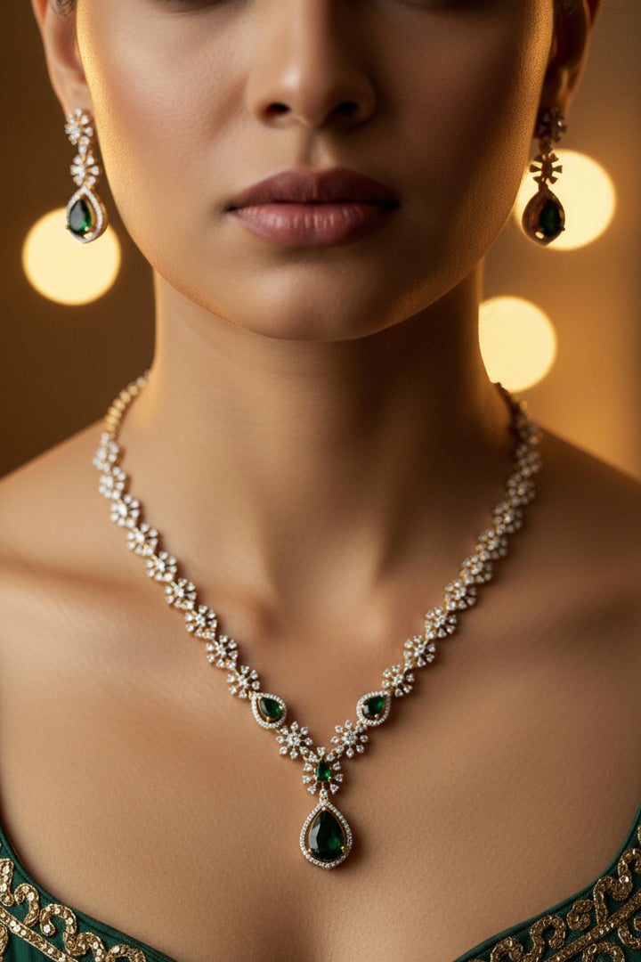 Amaya Diamond Necklace set - Green
