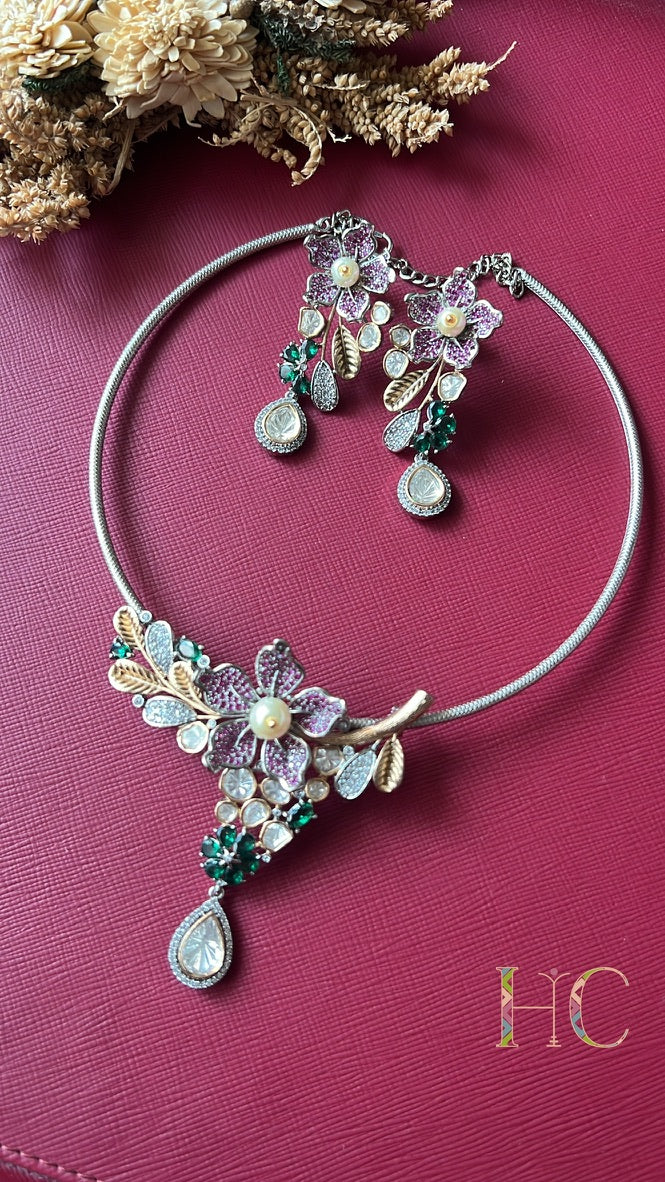 Daisy Kundan Hasli Set - Rubi