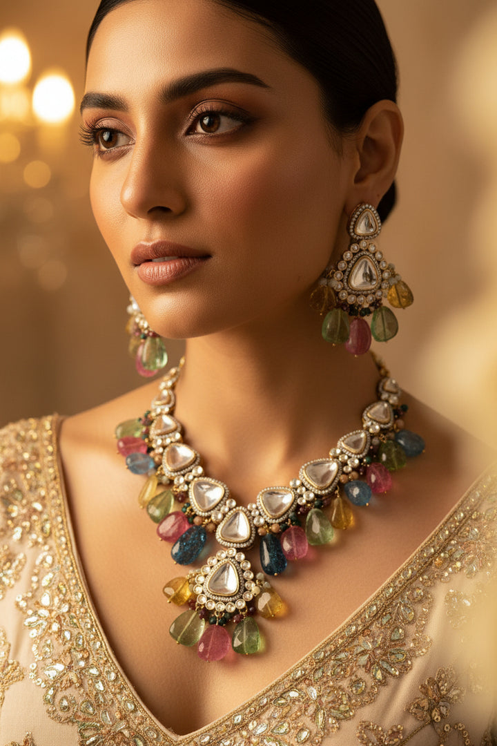 Multicolour Tourmaline Kundan set