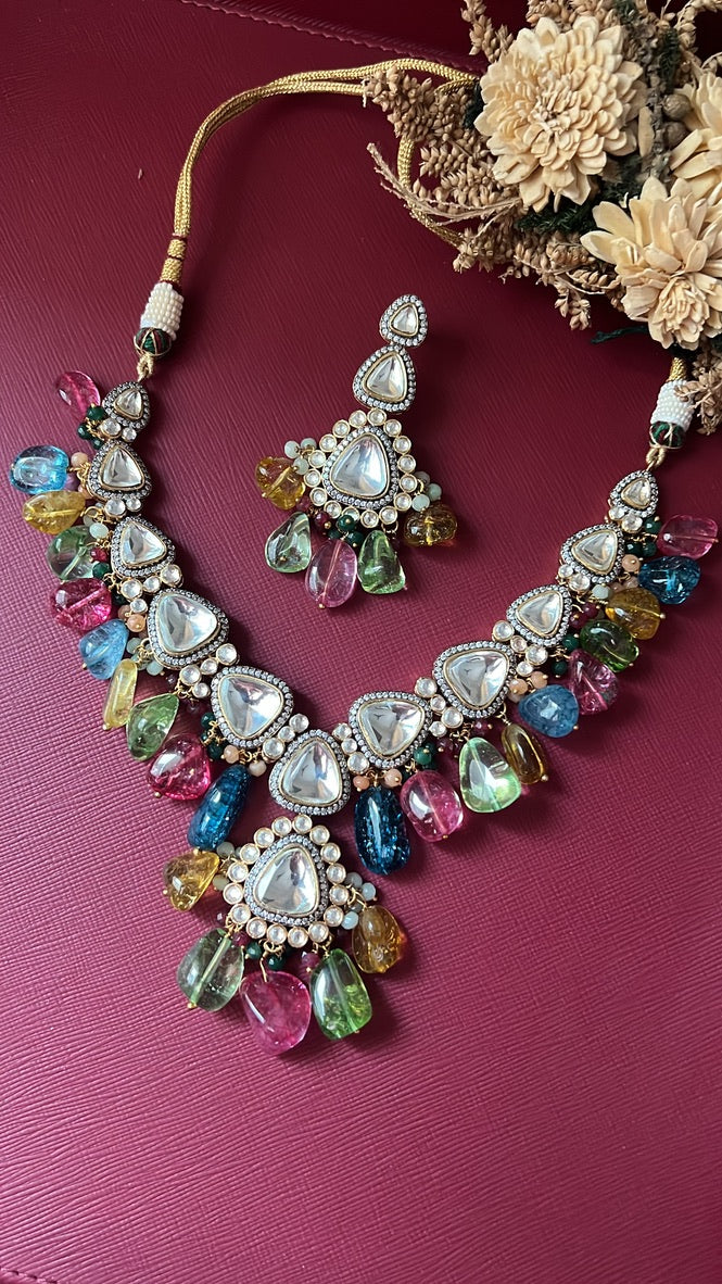 Multicolour Tourmaline Kundan set