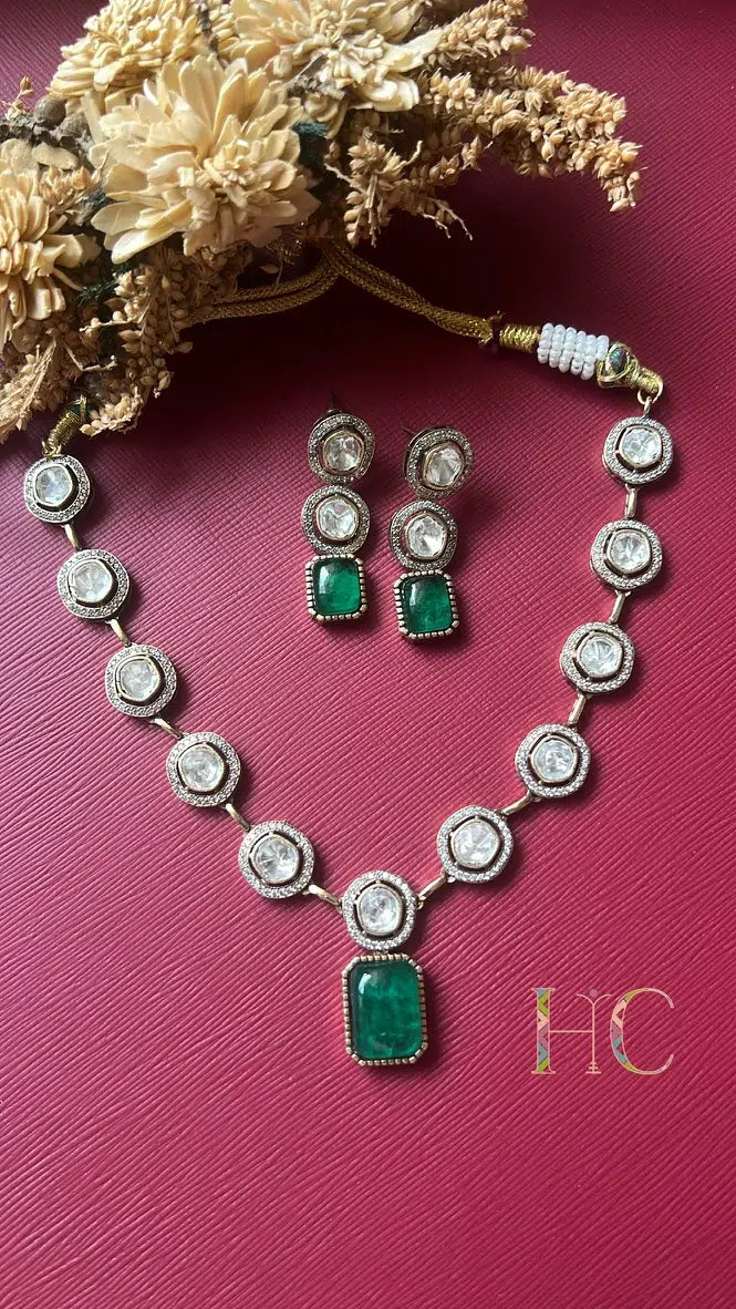Avika Doublet Stone Necklace Set - Emerald