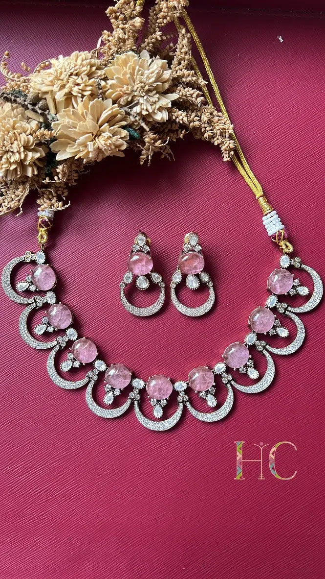 Nina Doublet Stone Necklace Set -Baby Pink