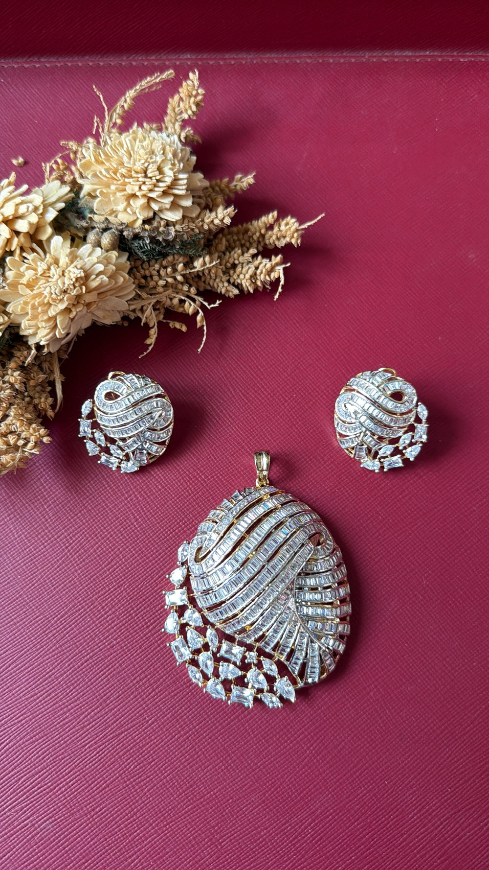 Gold-tone American Diamond pendant set from Hema Collections