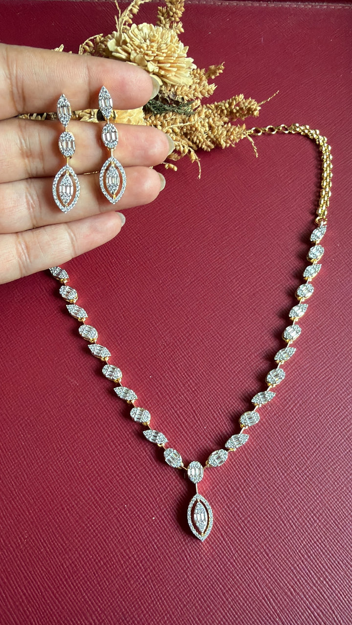 Gianna fine American Diamond V necklace and drop earrings