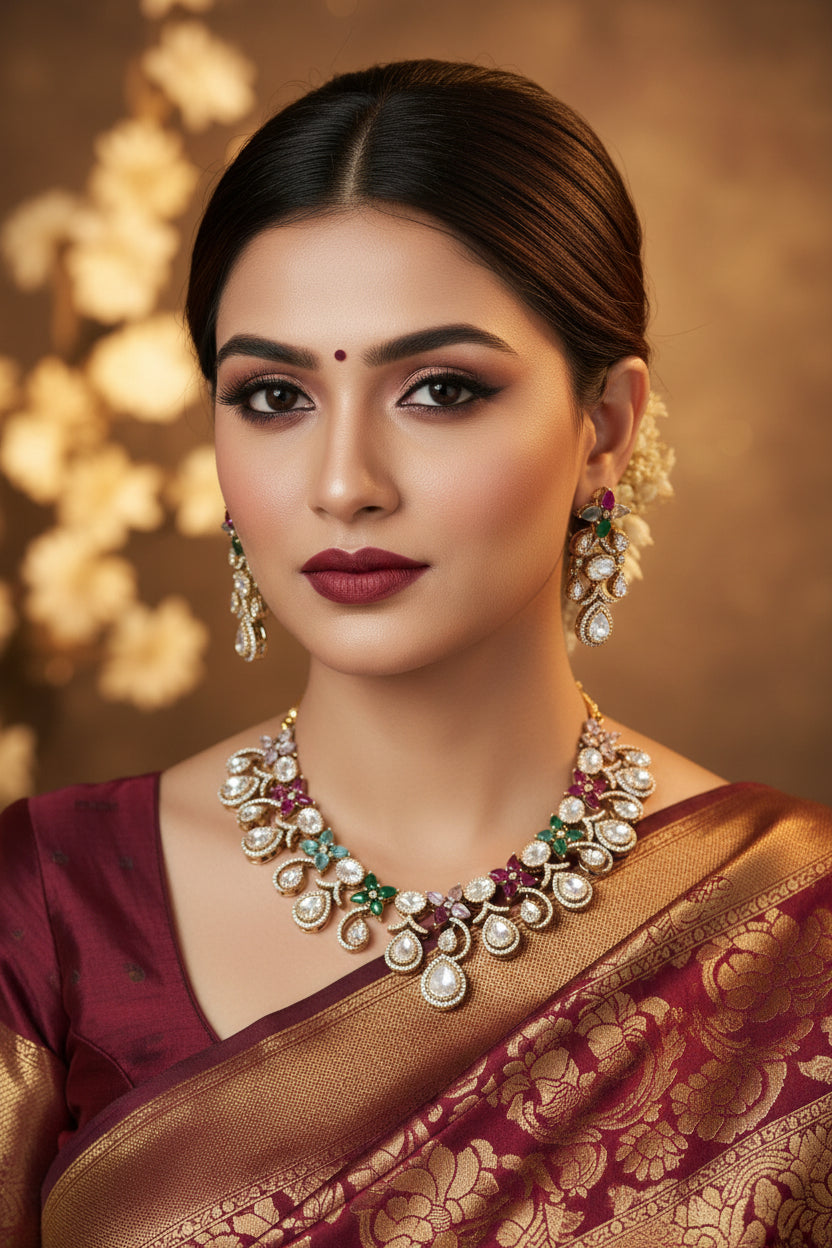 Minal Kundan Necklace Set - Multi colour