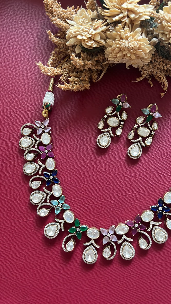 Minal Kundan Necklace Set - Multi colour