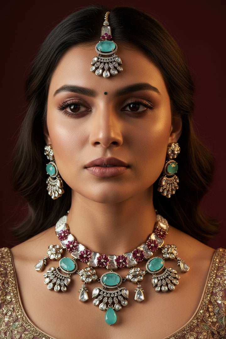 Aqua Doublet Stone Necklace Set