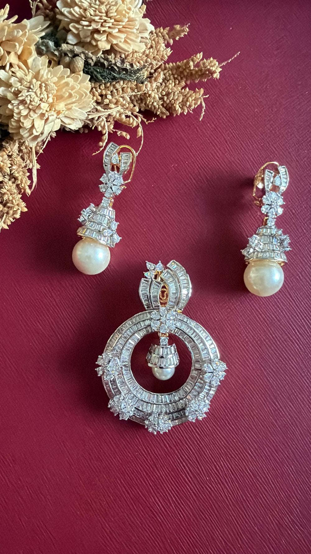 Gold-tone American Diamond pendant set from Hema Collections