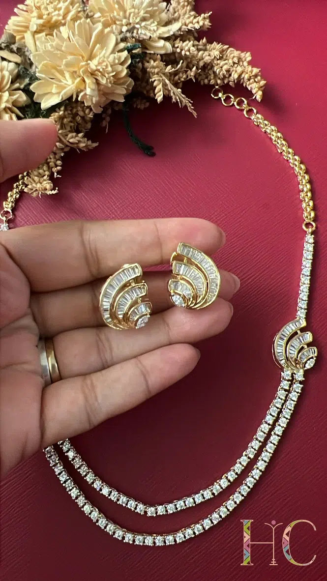 Layered CZ necklace with matching earrings for weddings