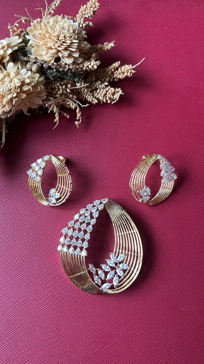 Gold-tone American Diamond pendant set from Hema Collections