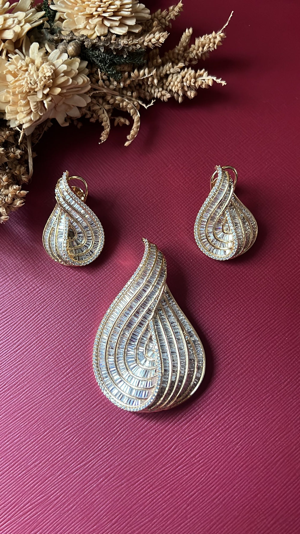 Gold-tone American Diamond pendant set from Hema Collections