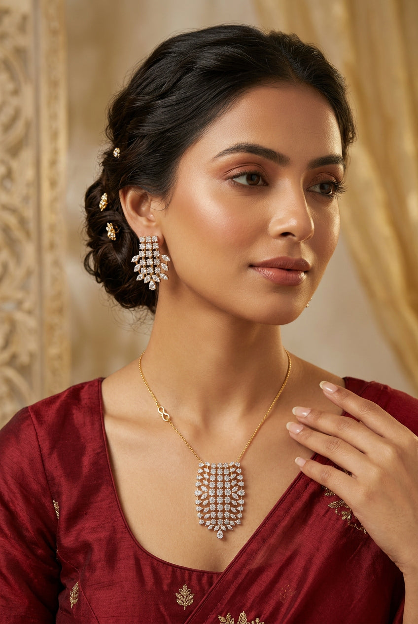 Saniya white American Diamond pendant and earrings set