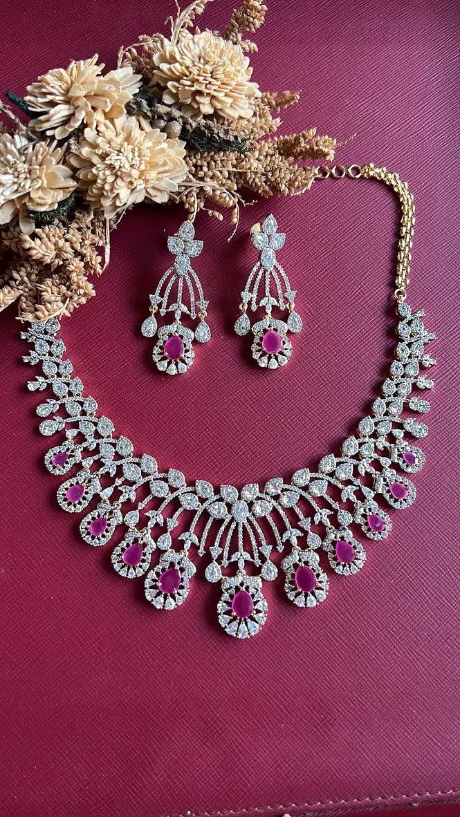 Gurnaz Diamond Necklace Set - Rubi