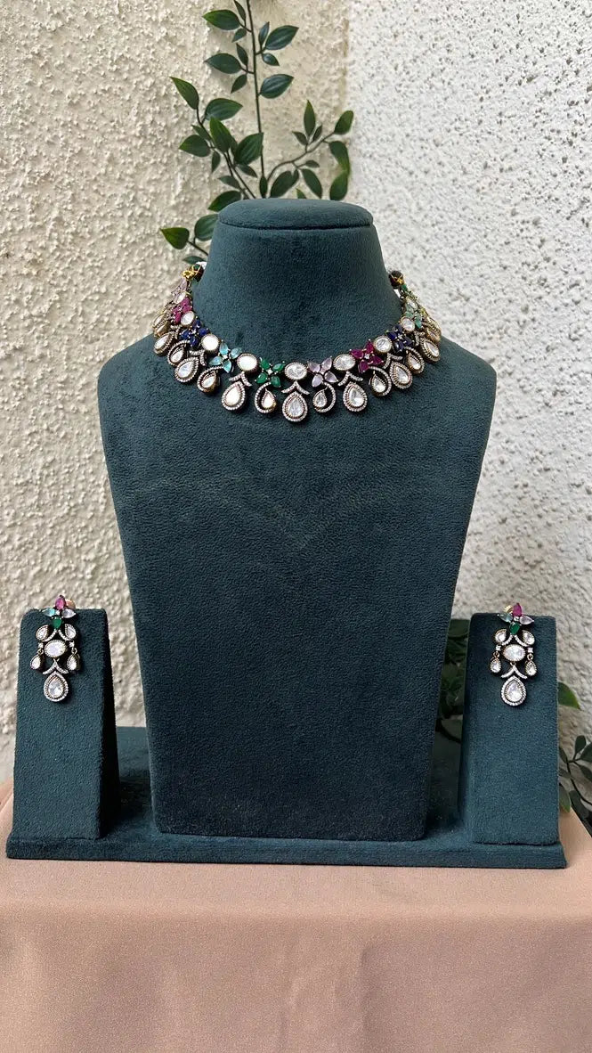 Minal Kundan Necklace Set - Multi colour