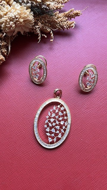 Gold-tone American Diamond pendant set from Hema Collections