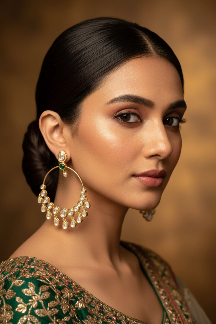 Classic Kundan Chandbali -Green