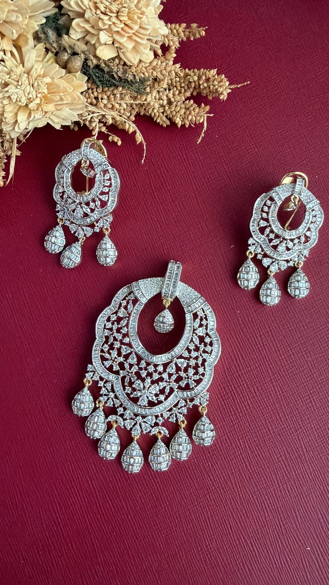 Two-tone white and gold CZ pendant for weddings