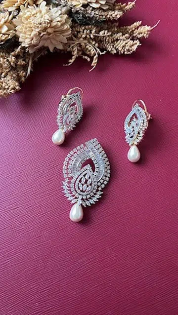 Gold-tone American Diamond pendant set from Hema Collections