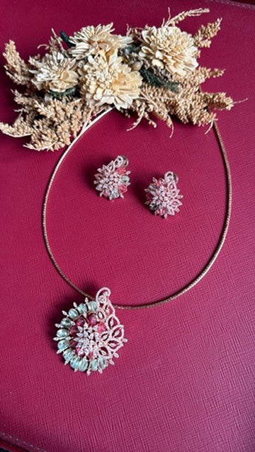 Josie fusion pendant set with rose gold-toned hasli and matching floral stud earrings