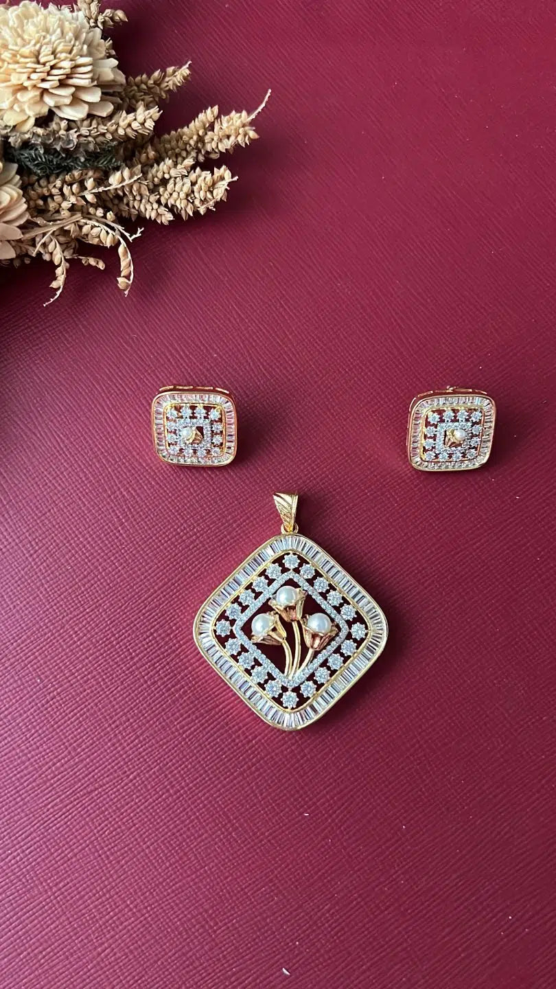 Gold-tone American Diamond pendant set from Hema Collections
