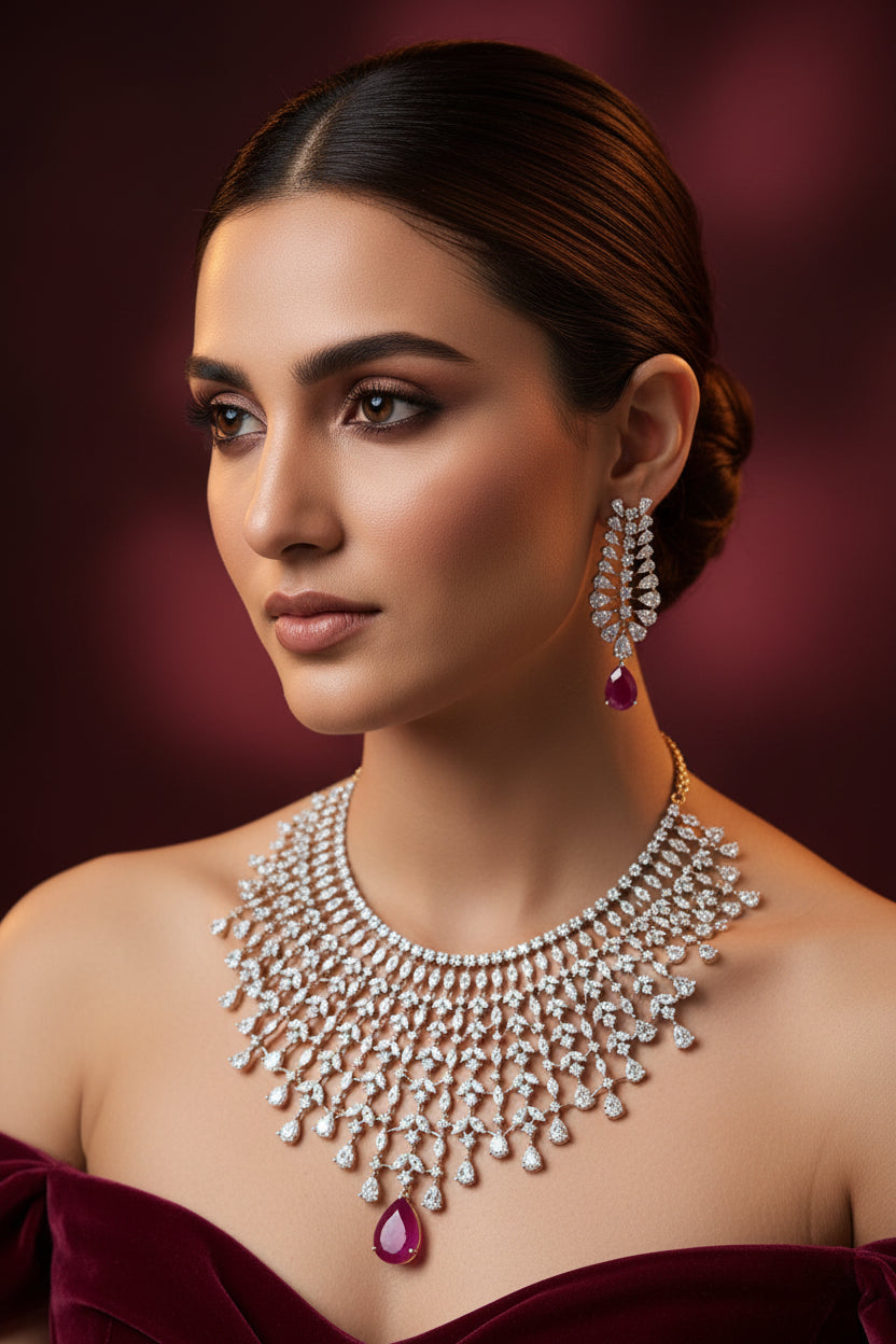 Lakshita Diamond Necklace Set - Rubi