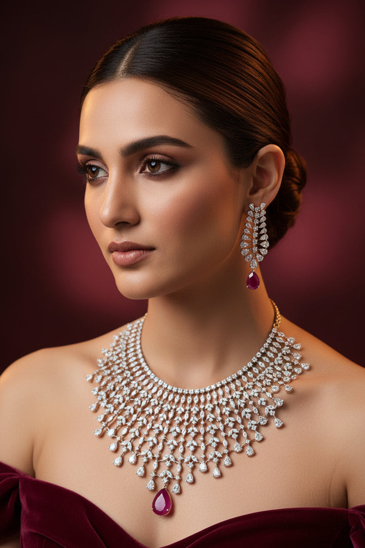 Lakshita Diamond Necklace Set - Rubi