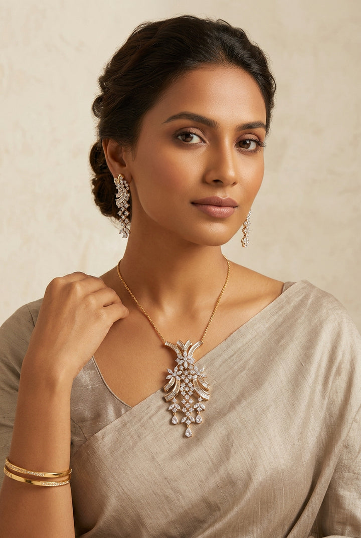 Sufiyana white American Diamond pendant and drop earrings set