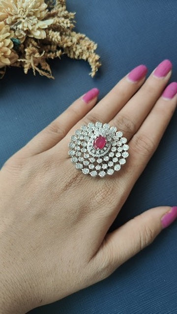 Reeti Big Diamond Ring - Red