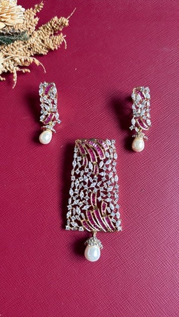 Zara Diamond Pendant Set - Red