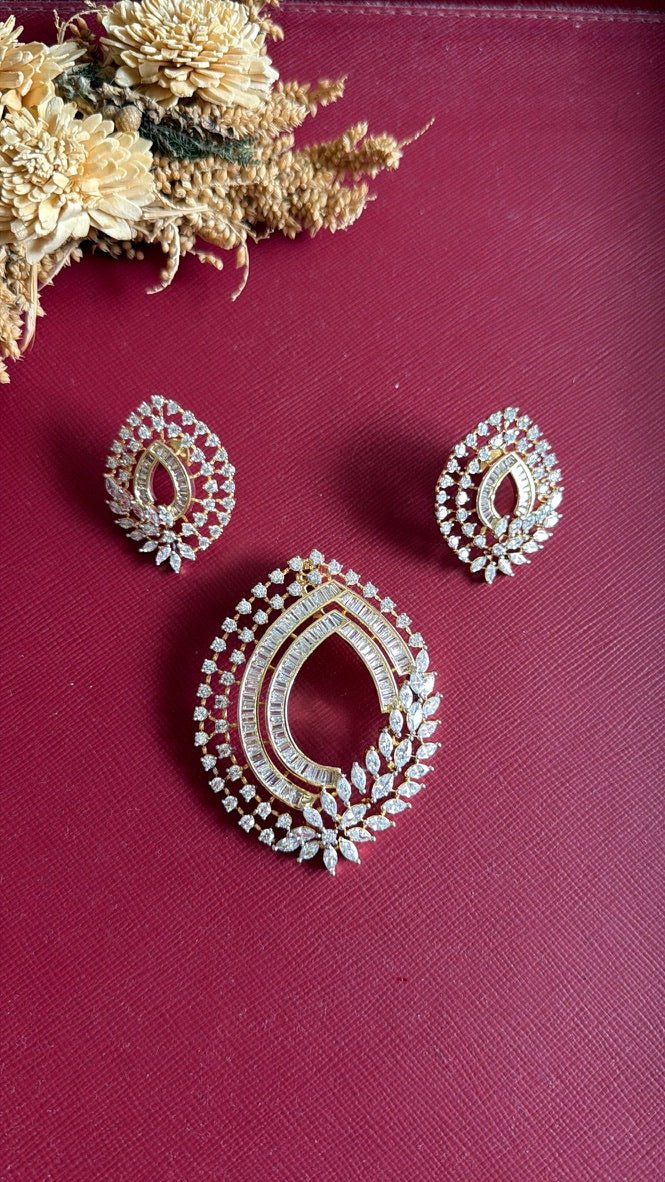 Gold-tone American Diamond pendant set from Hema Collections