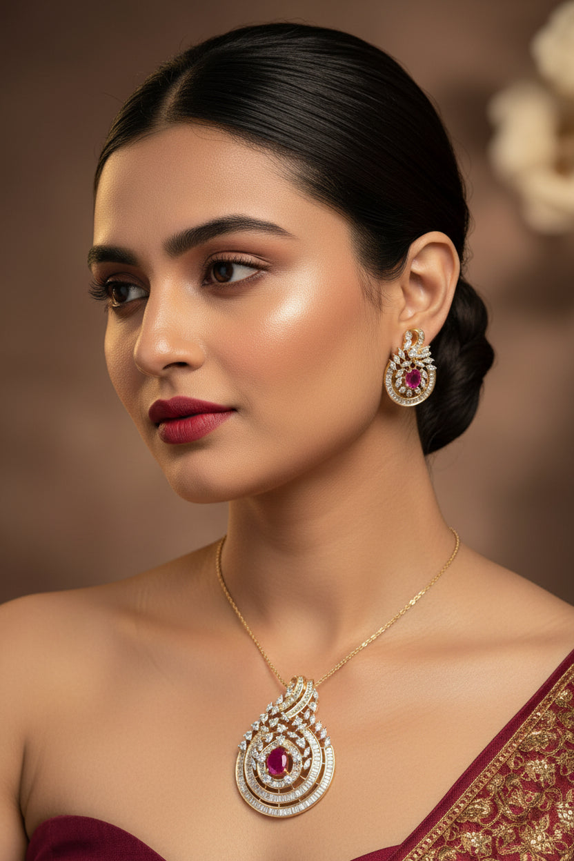 Ria Diamond Pendant Set - Rubi