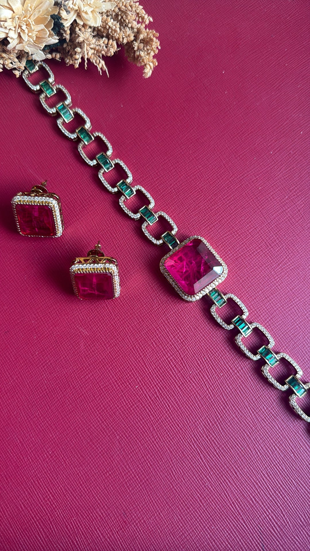 Meena Diamond Choker Set -Ruby