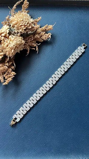 Reshma CZ tennis bracelet worn on wrist, festive party jewellery for women